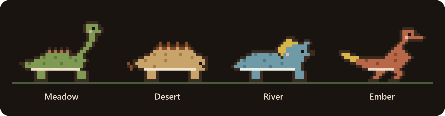 Four sprouts in the Meadow, Desert, River and Ember patterns.